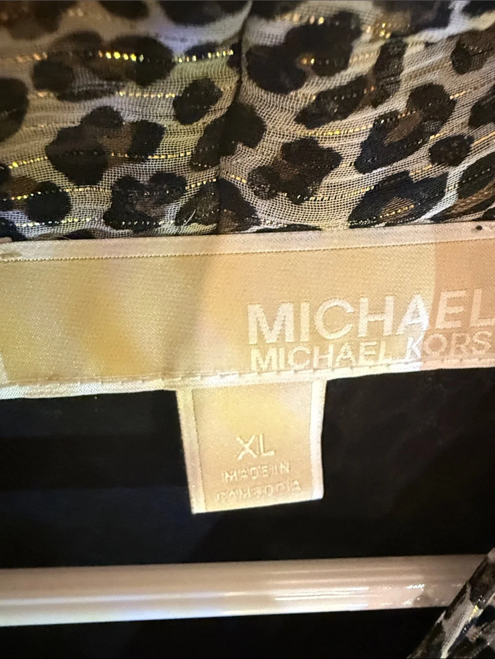 Michael Kors Black with GOLD THREADS, Leopard Print V-Neck Blouse